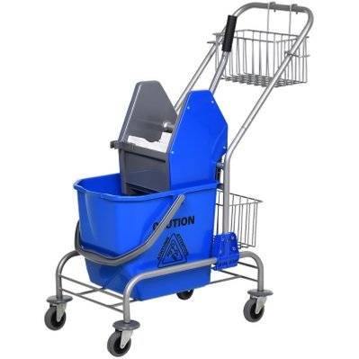 Chariot de lavage chariot de nettoyage professionnel en acier presse à mâchoire seau + rangements bleu - 720-018 - 3662970066256