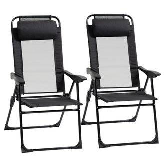 Lot de 2 chaises de jardin camping pliables acier textilène noir
