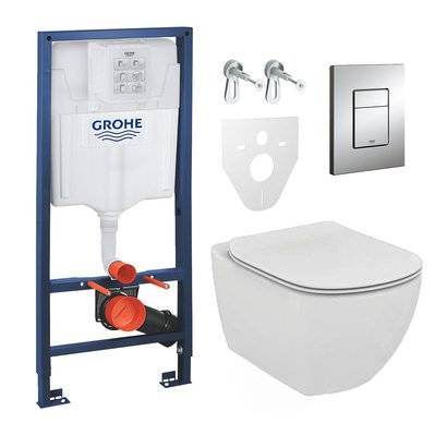 Grohe Pack WC Rapid SL GROHE + WC Ideal Standard Tesi Aquablade rimless + Plaque Chrome mat (GROHEAQUA-SET) - 0633710859110 - 0633710859110