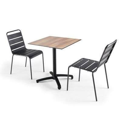 Ensemble table de jardin stratifié chene clair et 2 chaises grises 70 x 70 x 72 cm - 108162 - 3663095116352