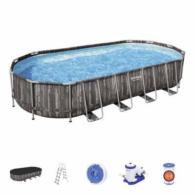 Kit piscine géante complet BESTWAY – Spinelle – piscine ovale tubulaire 7x3 m motif aspect bois. pompe de filtration. échelle. - 3760350650016 - 3760350650016