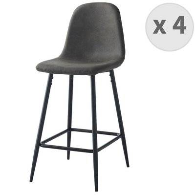 MANCHESTER - Chaise de bar vintage microfibre marron foncé pieds métal noir (x4) - 2056 - 3701139529192