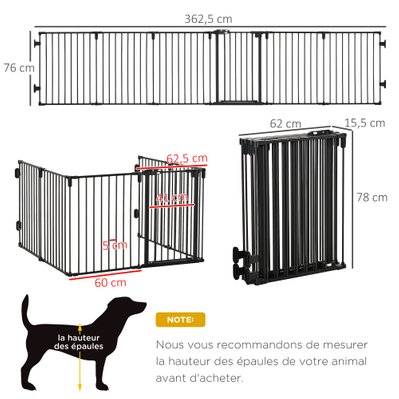 Barrière de sécurité parc enclos chien modulable pliable porte acier noir -  Brico Privé