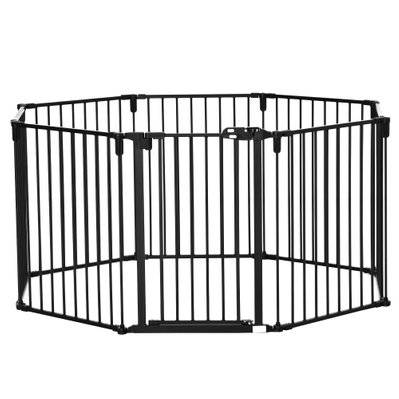 Barrière de sécurité parc enclos chien modulable pliable porte acier noir - D06-128V01BK - 3662970087978