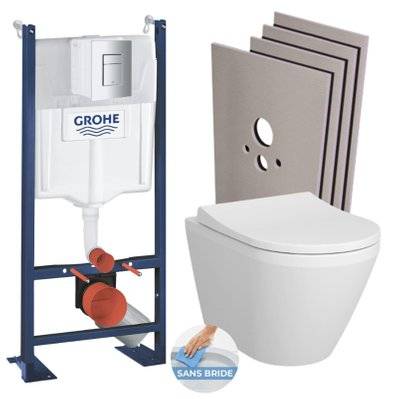 Grohe Pack WC Bâti Autoportant Rapid SL + WC sans bride Integra avec fixations invisibles + Abattant softclose + Set habillage - 0633710860055 - 0633710860055