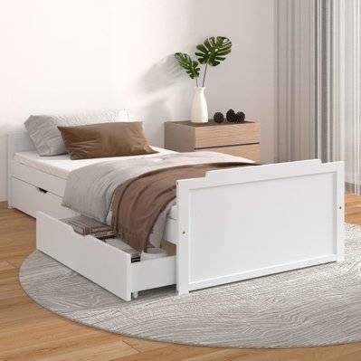 vidaXL Cadre de lit avec tiroirs Blanc Bois de pin massif 90x200 cm - 322160 - 8720286579183