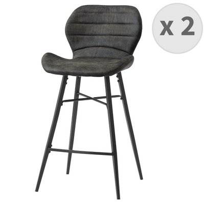ARIZONA - Chaise de bar industrielle microfibre vintage marron foncé pieds métal noir (x2) - 2008 - 3701139512743