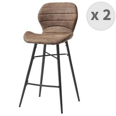 ARIZONA - Chaise de bar industrielle microfibre vintage marron pieds métal noir (x2) - 2012 - 3701139519704