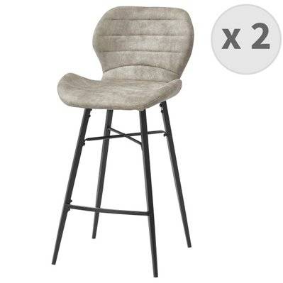 ARIZONA - Chaise de bar industrielle microfibre vintage marron clair pieds métal noir (x2) - 2010 - 3701139512750