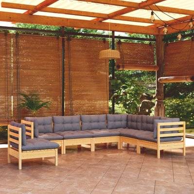 vidaXL Salon de jardin 7 pcs avec coussins gris bois de pin solide - 3096718 - 8720286864920