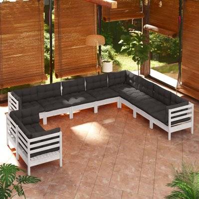 vidaXL Salon de jardin 10 pcs avec coussins blanc bois de pin solide - 3096912 - 8720286866863