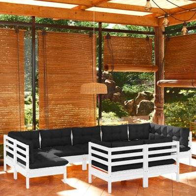 vidaXL Salon de jardin 9 pcs avec coussins blanc bois de pin massif - 3097248 - 8720286870228