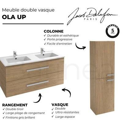Meuble double vasque 120 cm JACOB DELAFON Ola up + colonne de salle de bain blanc - EBP2308-NWT_EB2310-NWT - 3701068227237