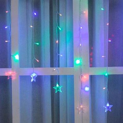 Guirlande LED Rideaux avec Etoiles 220V 2M IP44 100 LED - Multicolore (+transfo) - SILAMP - GUI-64904 - 0712221369100