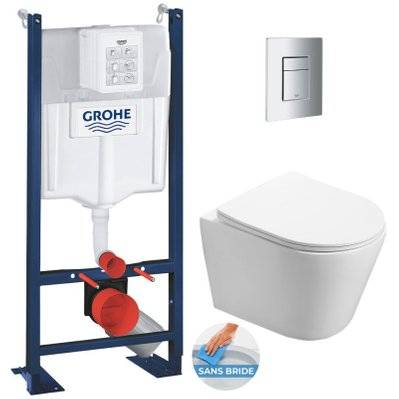 Grohe Pack WC Bâti autoportant + WC sans bride SAT Infinitio + Abattant softclose + Plaque chrome mat (ProjectInfinitio-5) - 0734077003632 - 0734077003632