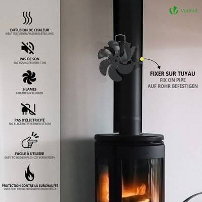 VOUNOT Ventilateur poele bois 6 lames avec thermometre - Brico Privé