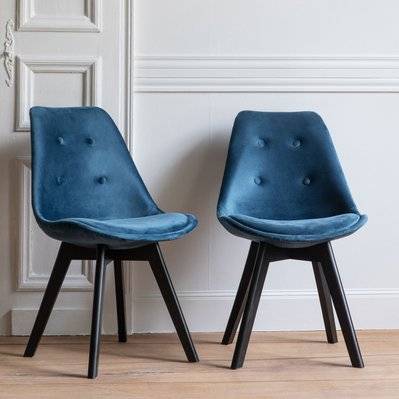 Lot de 2 chaises en velours NORA bleues avec coussin - 6163 - 3701227216218