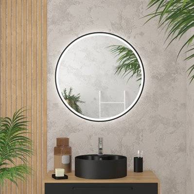 Miroir salle de bain ROND avec éclairage LED et contour noir - Ø70cm - GO BLACK LED - MIR054 - 3700710252856