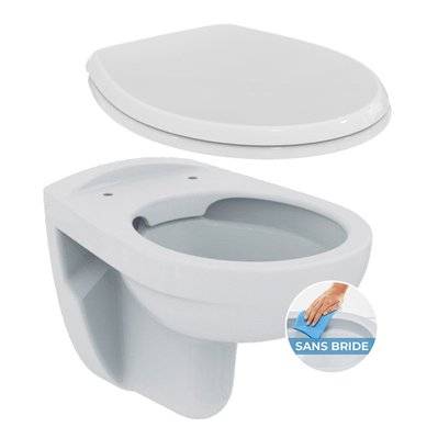 Porcher / Ideal Standard Pack WC suspendu sans bride + abattant Eurovit (PorcherRimless) - 0734077002772 - 0734077002772