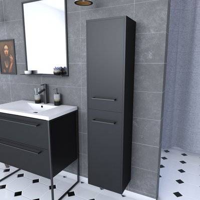 Colonne de salle de bain noir 30x35x150 cm avec 2 portes et poignées noir mat - STRUCTURA F050 - PACM059 - 3700710244851