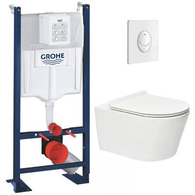 Grohe Pack WC Rapid SL autoportant + WC sans bride SAT Brevis + Abattant ultra-fin softclose Plaque blanche (ProjectBrevis-3) - 0734077004752 - 0734077004752
