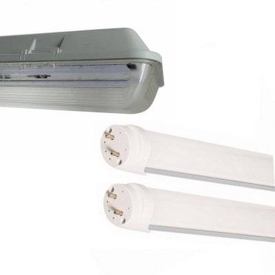 Kit de Réglette LED étanche Double pour Tubes T8 120cm IP65 (2 Tubes Néon LED 120cm T8 36W inclus) - Blanc Froid 6000K - 8000K - K-P10-120-T8-35W_WH - 7426924044938