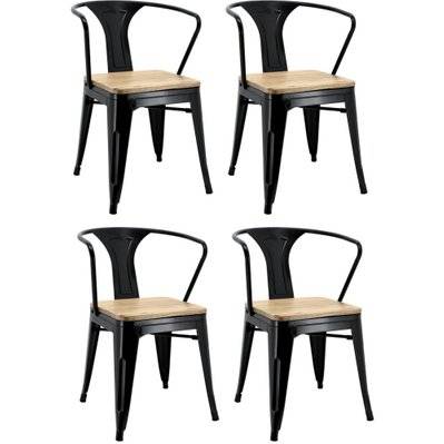 Chaise industrielle en métal et bois d'orme (Lot de 4) Métal laqué noir - 44336 - 3700866336011