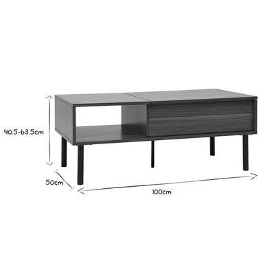 Table basse relevable rectangulaire bois foncé finition noyer et métal noir L100 cm KANE - - 51826 - 3662275133233