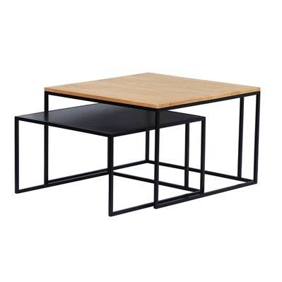 Tables basses gigognes carrées bois manguier massif et métal noir (lot de 2) TAHL - - 52750 - 3662275134483