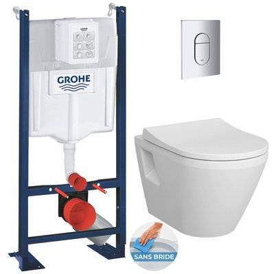 Grohe Pack WC Bâti Autoportant Rapid SL + WC sans bride Integra + Abattant softclose + Plaque chrome - 0734077005742 - 0734077005742