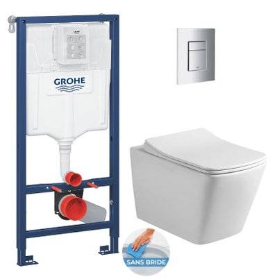 Grohe Pack WC Bâti-support + WC sans bride Infinitio Design + Abattant softclose + Plaque chrome - 0734077006091 - 0734077006091