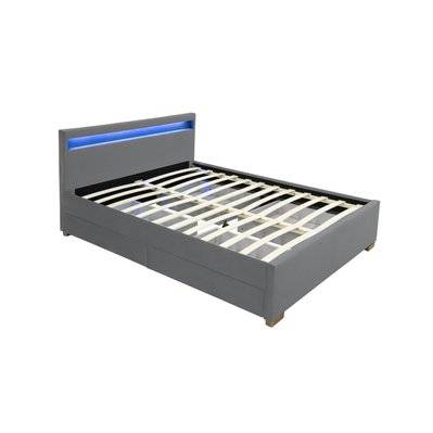 Structure de lit en velours gris avec rangements et LED intégrées 160x200 cm ENFIELD - 229045 - 3760313249707