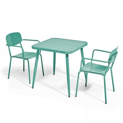 Ensemble table de jardin et 2 fauteuils en aluminium vert olive 75 x 75 x 76 cm - 108259 - 3663095117281
