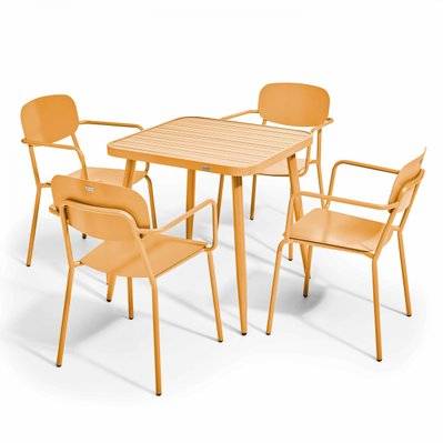 Ensemble table de jardin et 4 fauteuils en aluminium jaune moutarde 75 x 75 x 76 cm - 108670 - 3663095125972