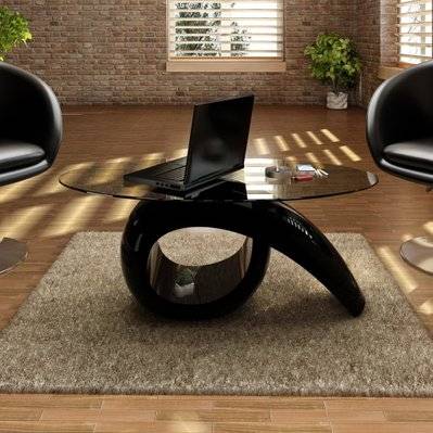 vidaXL Table basse avec dessus de table en verre ovale Noir brillant - 240432 - 8718475852025