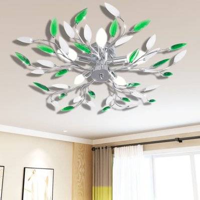 Lampe plafond verte et blanche avec bras crystal pour 5 Ampoules E14 - 241478 - 8718475894391