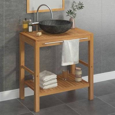 vidaXL Armoire de toilette en teck solide avec lavabo en marbre Noir - 3058161 - 8720286206324