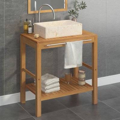 vidaXL Armoire de toilette en teck solide avec lavabo en marbre Crème - 3058160 - 8720286206317