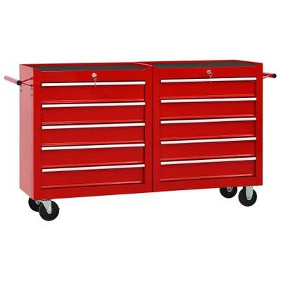 vidaXL Chariot à outils avec 10 tiroirs Acier Rouge - 3056731 - 8720286144961
