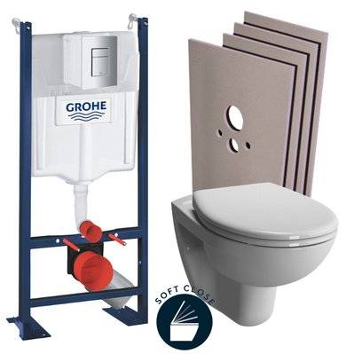 Grohe Pack WC Bâti Autoportant Rapid SL + WC Vitra Normus + Abattant softclose + Set habillage + Plaque chrome - 0734077006862 - 0734077006862