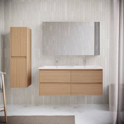Meuble salle de bain design double vasque FORTINA largeur 120 cm chêne clair - KT-1200-CAB-LOAK/KT-1200-BAS - 3760341611965