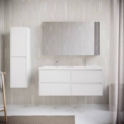 Meuble salle de bain design double vasque FORTINA largeur 120 cm blanc - KT-1200-CAB-WHI/KT-1200-BAS - 3760341611958