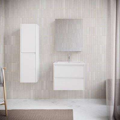 Meuble salle de bain design simple vasque FORTINA largeur 60 cm blanc - KT-600-CAB-WHI/KT-600-BAS - 3760341611934