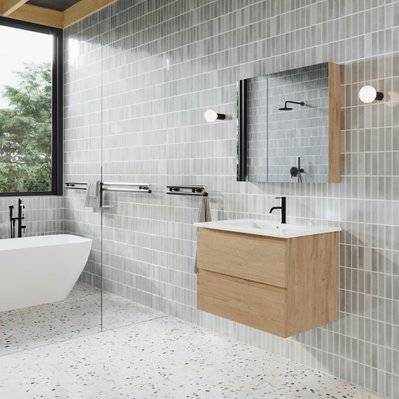 Meuble salle de bain design simple vasque MESSINA largeur 80 cm chêne clair - MES-BA-LOAK-80/BASIN-3035-STAR-80 - 3760341613556