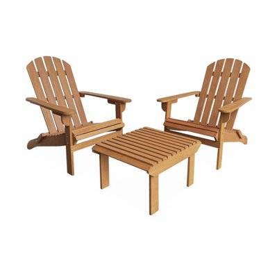 Lot de 2 fauteuils de jardin en bois avec un repose-pieds/table basse - Adirondack Salamanca - Eucalyptus . chaises de terrasse - 3760350656452 - 3760350656452