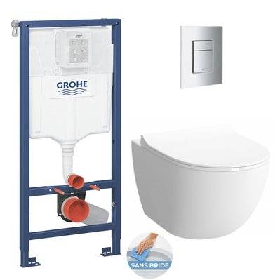 Grohe Pack WC Bâti-support + WC sans bride SAT Infinitio 2.0, fixations invisibles + Plaque chrome (RapidSL-Infinitio2-1) - 0734077007166 - 0734077007166