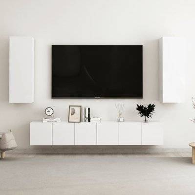 vidaXL Ensemble de meubles TV 5 pcs Blanc brillant Aggloméré - 3079273 - 8720286575666