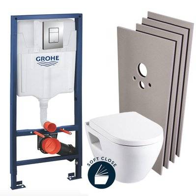 Grohe Pack WC Bâti-support + WC Serel Solido Compact + Abattant softclose + Set d'habillage (39186000-sabo) - 0734077007418 - 0734077007418