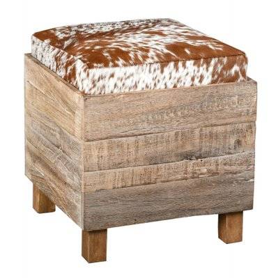 Coffre pouf carré en bois recyclé et peau de vache - 46172 - 3238920811964