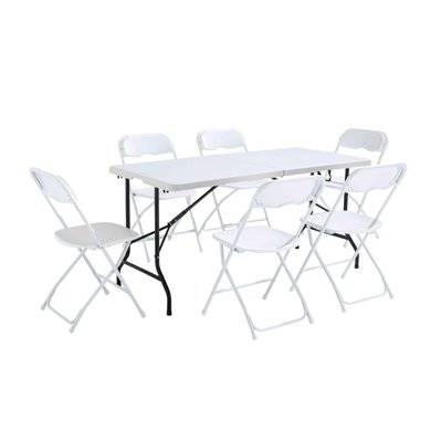Table 162 cm et 6 chaises pliantes - Blanc - 101729 - 3760104589715